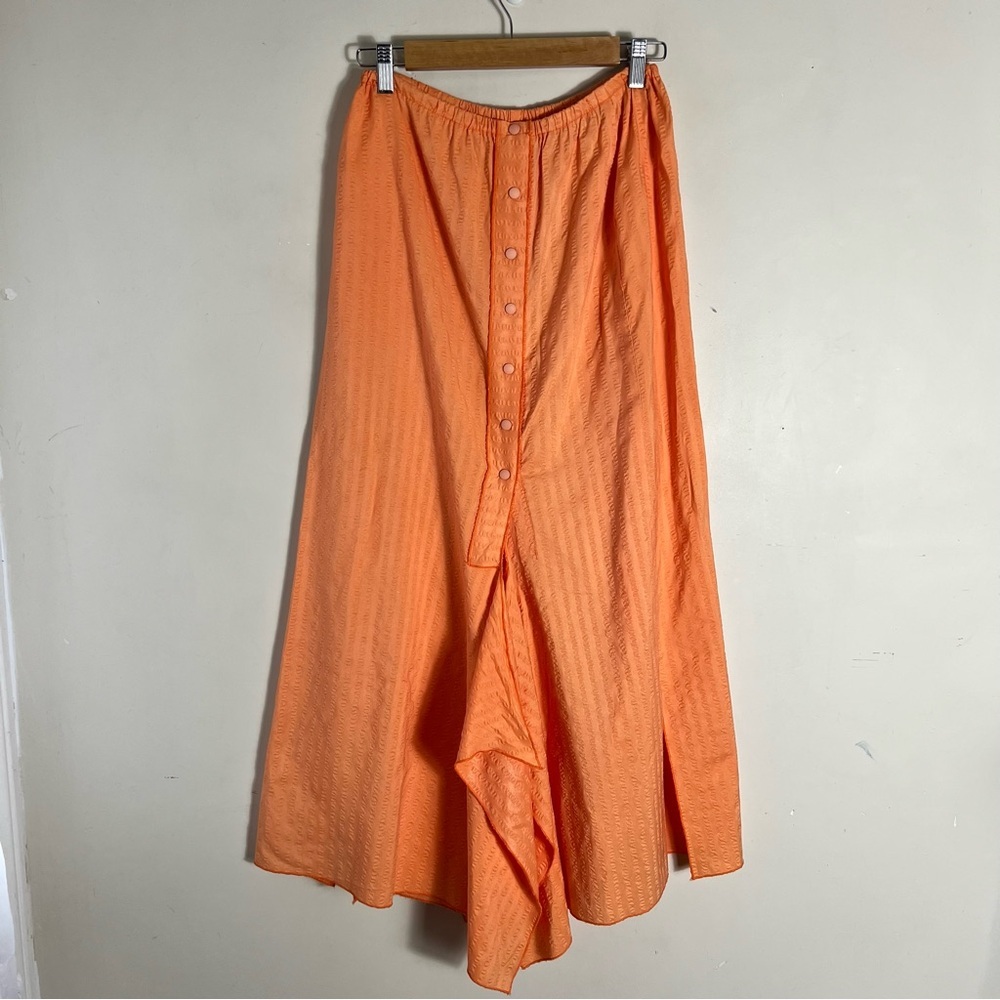 Linda Lundstrom Orange Snap Button Front Maxi Skirt Size 8 Vintage Retro Boho